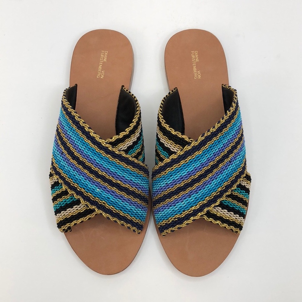 Diane Von Furstenberg Blue Cindi Slides Sandals - Picture 3 of 8